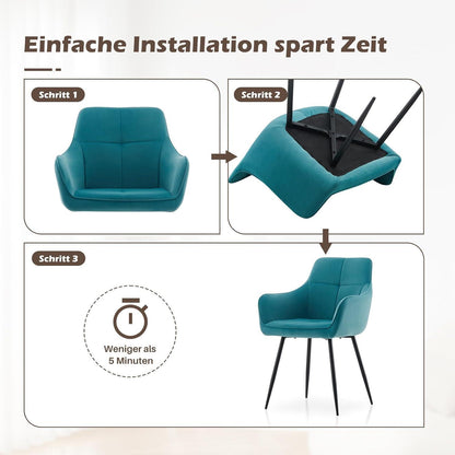 Türkis Samt Esszimmerstühle 6er-Set mit Armlehnen