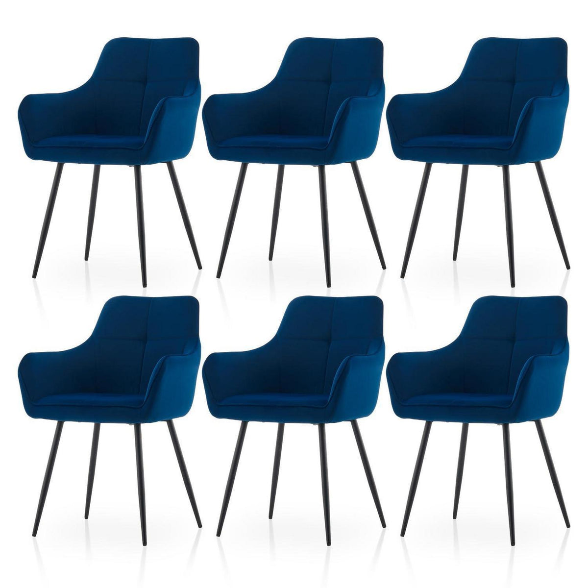 Blau Samt Esszimmerstühle 6er Set mit Armlehne