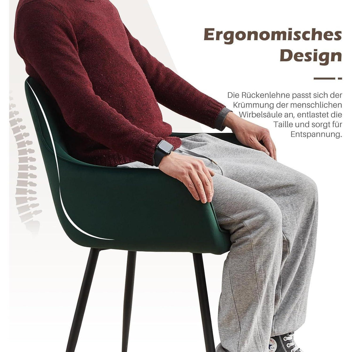 Samt Esszimmerstühle 6er Set mit Armlehnen, Grün