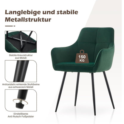 Samt Esszimmerstühle 6er Set mit Armlehnen, Grün