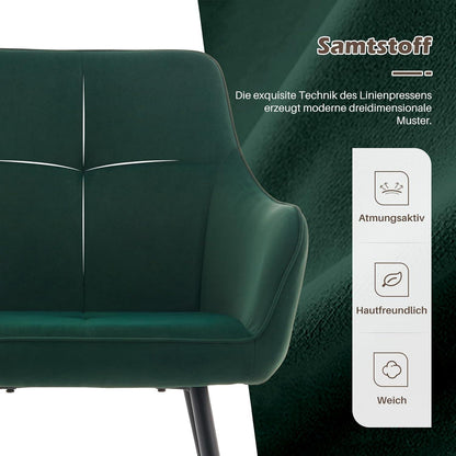 Samt Esszimmerstühle 2er Set mit Armlehnen, Grün