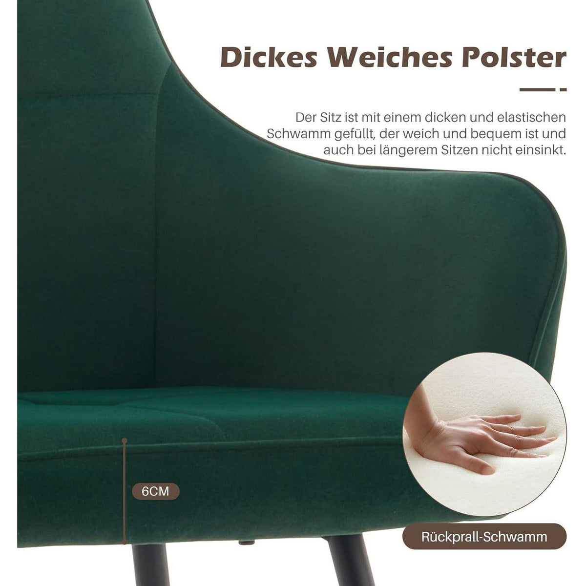 Samt Esszimmerstühle 2er Set mit Armlehnen, Grün