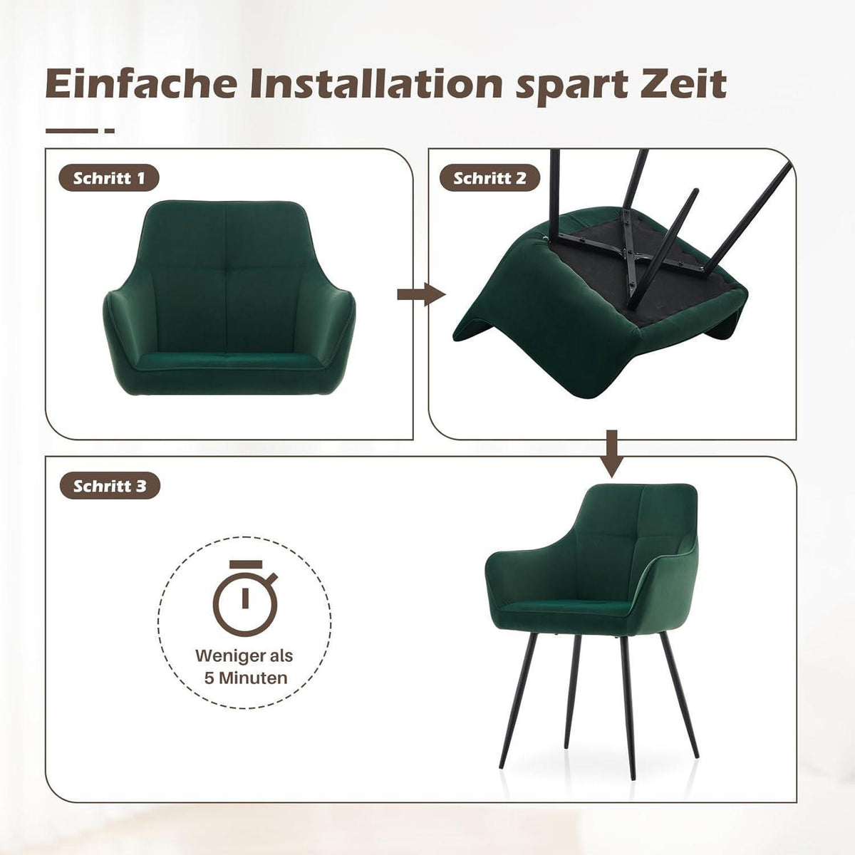Samt Esszimmerstühle 2er Set mit Armlehnen, Grün