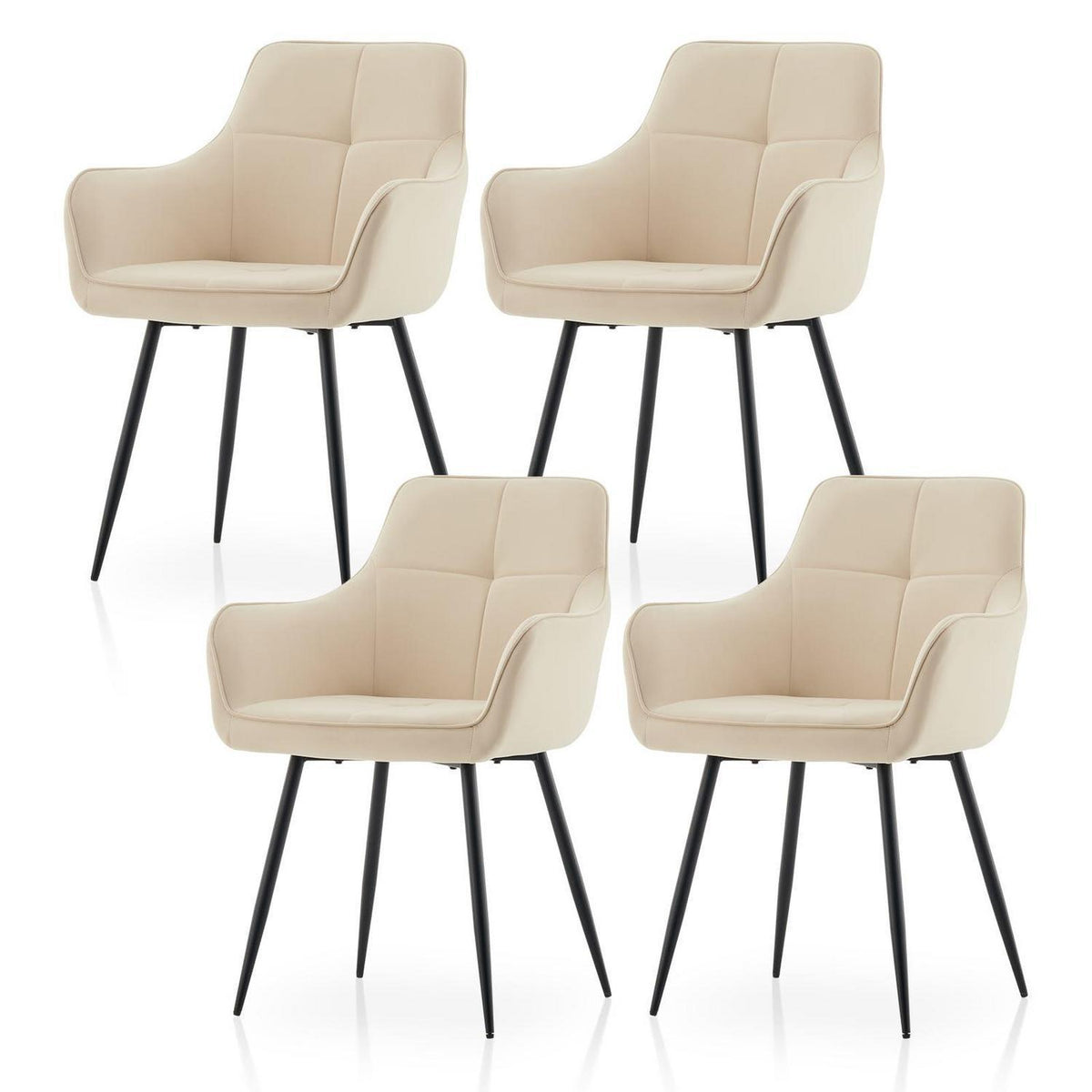 Beige Samt Esszimmerstühle 4er-Set mit Armlehnen
