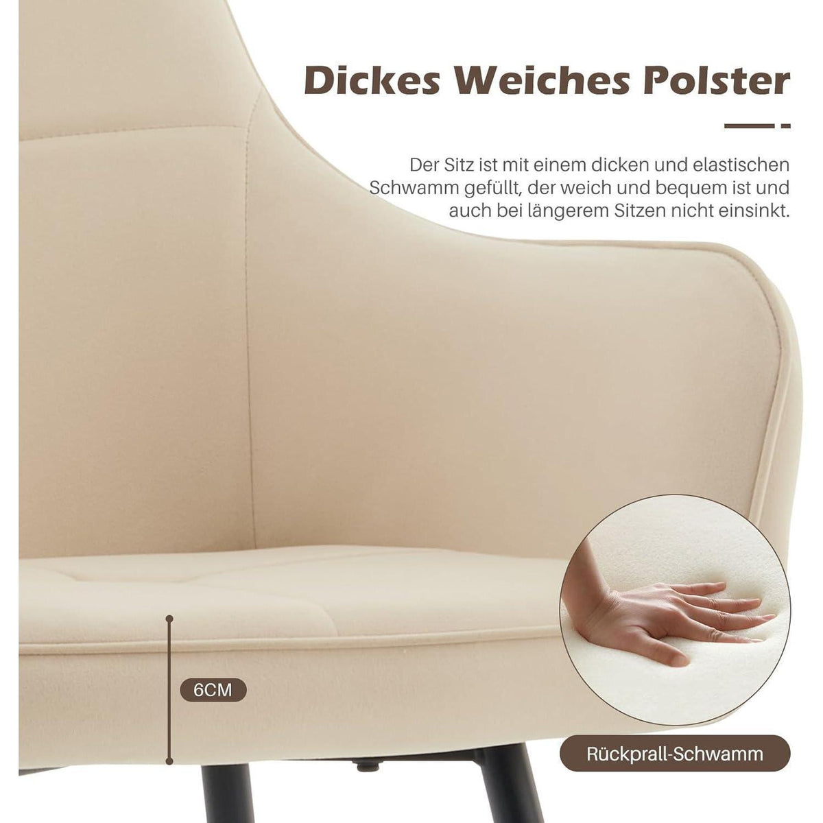 Beige Samt Esszimmerstühle 4er-Set mit Armlehnen