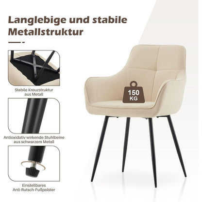 Beige Samt Esszimmerstühle 4er-Set mit Armlehnen