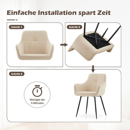 Esszimmerstühle 6er-Set Beige Samt mit Armlehne & Metallgestell