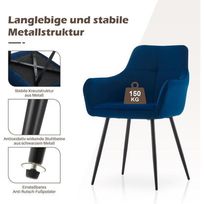 Blau Samt Esszimmerstühle 4er Set mit Armlehnen