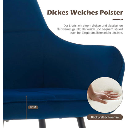 Esszimmerstühle 2er Set Blau Samt mit Armlehne