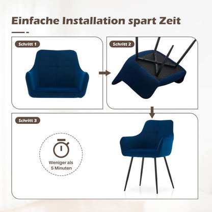 Esszimmerstühle 2er Set Blau Samt mit Armlehne