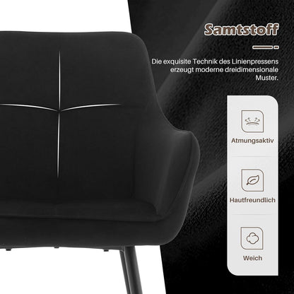 Esszimmerstühle Set 4er mit Armlehne Schwarz Samt
