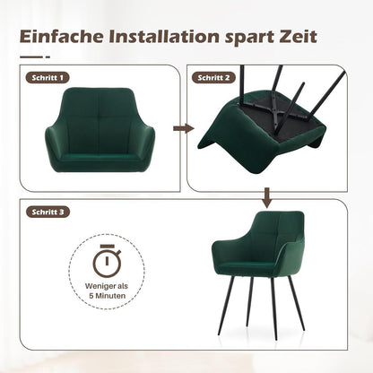 Samt Esszimmerstühle 4er Set mit Armlehnen, Grün