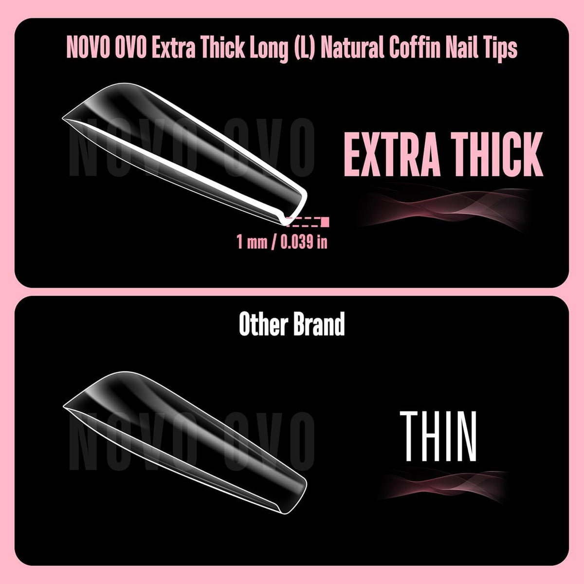Extra dicke Coffin Nails L Natural – 450 Stück für perfekte Passform