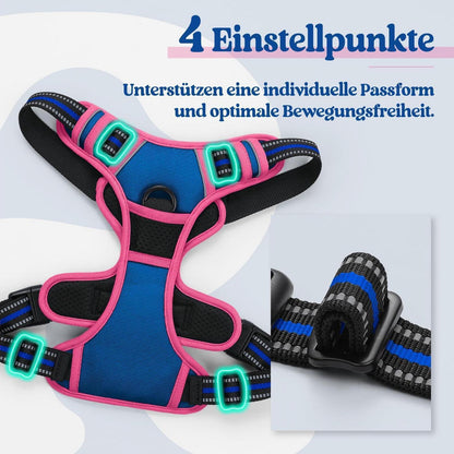 Hundegeschirr mittel, Anti-Zug, Blau & Rosa, Größe S