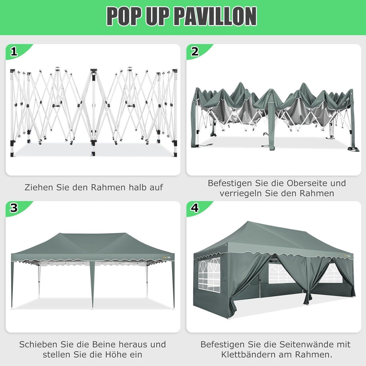 Faltpavillon 3x6 mit 6 Seitenwänden – Wasserdicht & Stabil