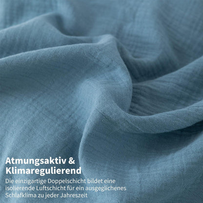 Doppelte Muslin Bettwäsche 220x240 Petrol Grau – 3-teilig