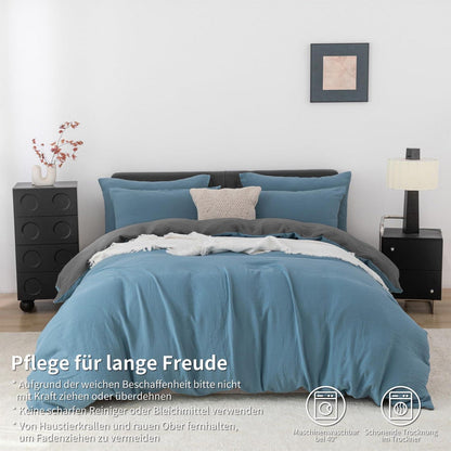 Doppelte Muslin Bettwäsche Petrol Grau 155x220 cm - 3-teilig