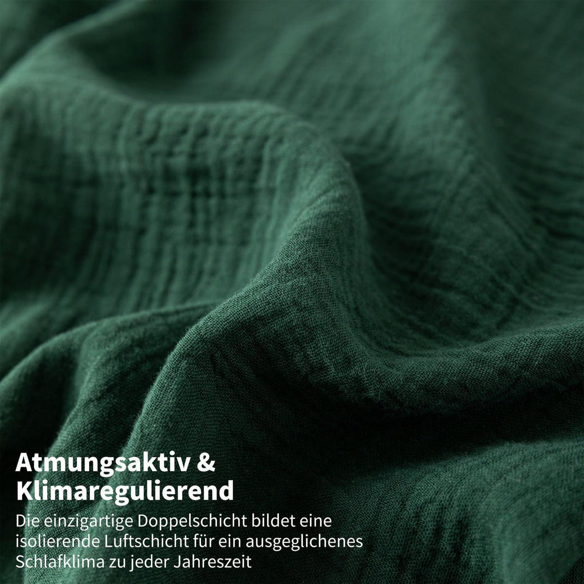 Doppelte Muslin Bettwäsche Dunkelgrün 220x240 cm - 3-teilig