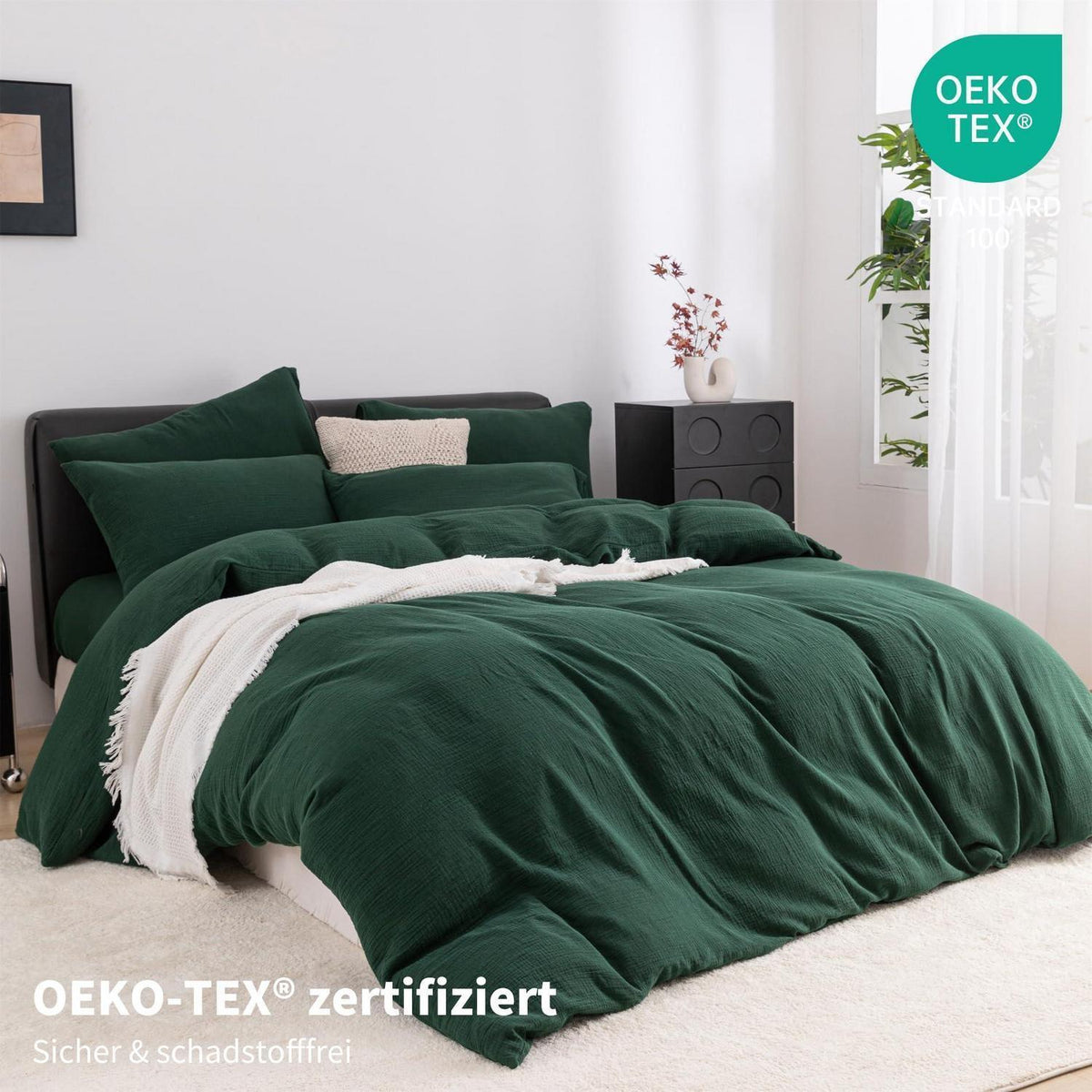 Doppelte Muslin Bettwäsche Dunkelgrün 220x240 cm - 3-teilig