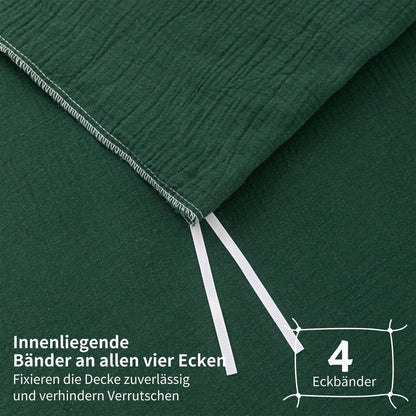Doppelte Muslin Bettwäsche Dunkelgrün 220x240 cm - 3-teilig