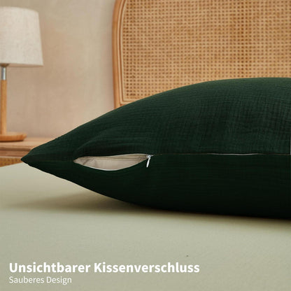 Doppelte Muslin Bettwäsche Dunkelgrün 220x240 cm - 3-teilig