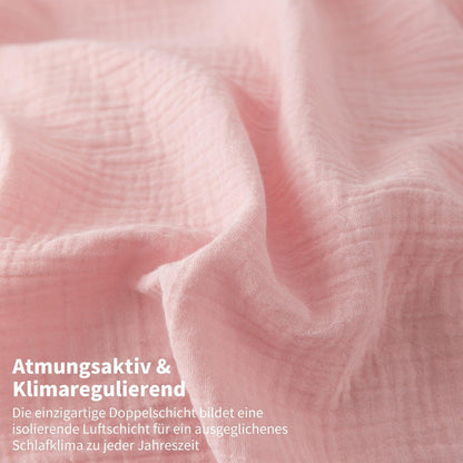 Doppelte Muslin Bettwäsche 220x240 Rosa Grau – Weich & Atmungsaktiv