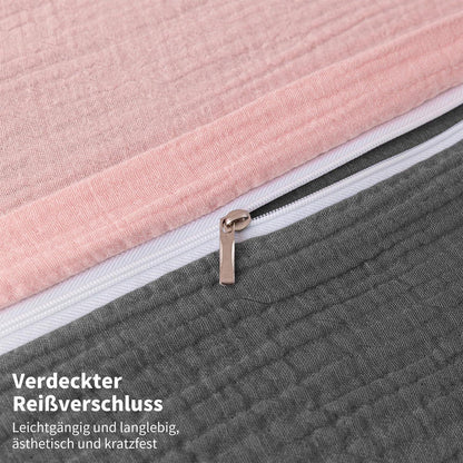 Doppelte Muslin Bettwäsche 220x240 Rosa Grau – Weich & Atmungsaktiv