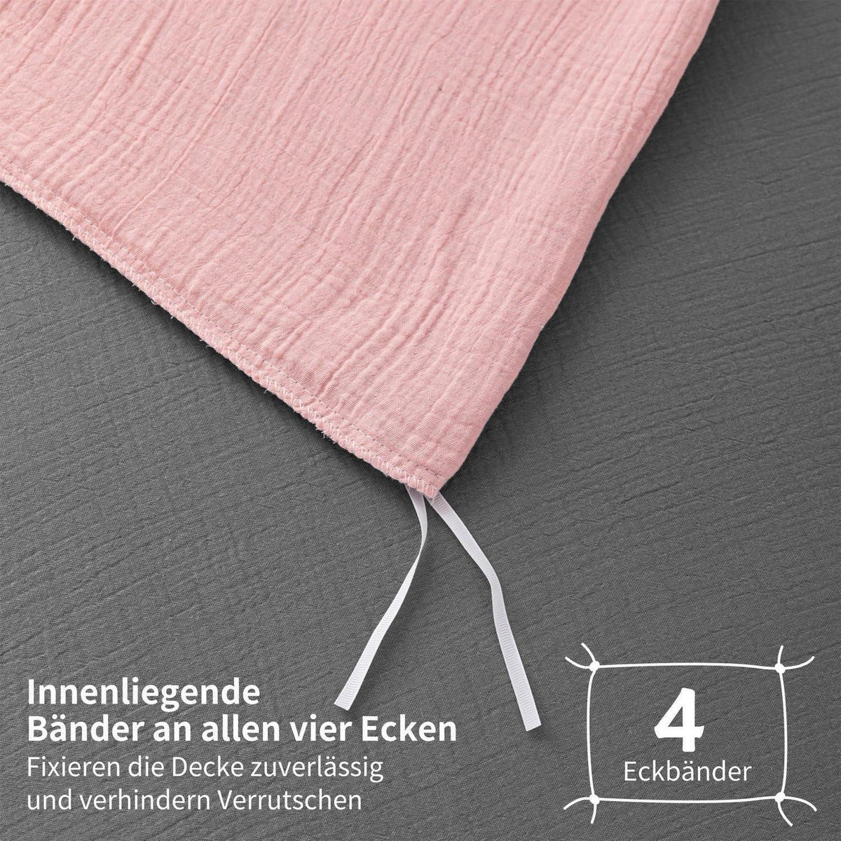 Doppelte Muslin Bettwäsche 220x240 Rosa Grau – Weich & Atmungsaktiv