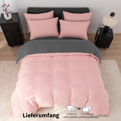 Doppelte Muslin Bettwäsche 220x240 Rosa Grau – Weich & Atmungsaktiv
