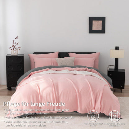 Doppelte Muslin Bettwäsche 200x220 Rosa Grau – Weich & Atmungsaktiv