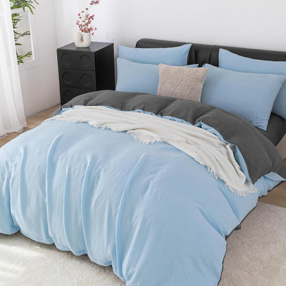 Doppelte Muslin Bettwäsche 220x240 Blau Grau – 3-teilig