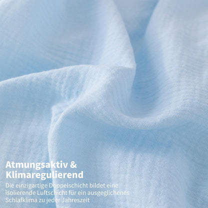 Doppelte Muslin Bettwäsche 220x240 Blau Grau – 3-teilig