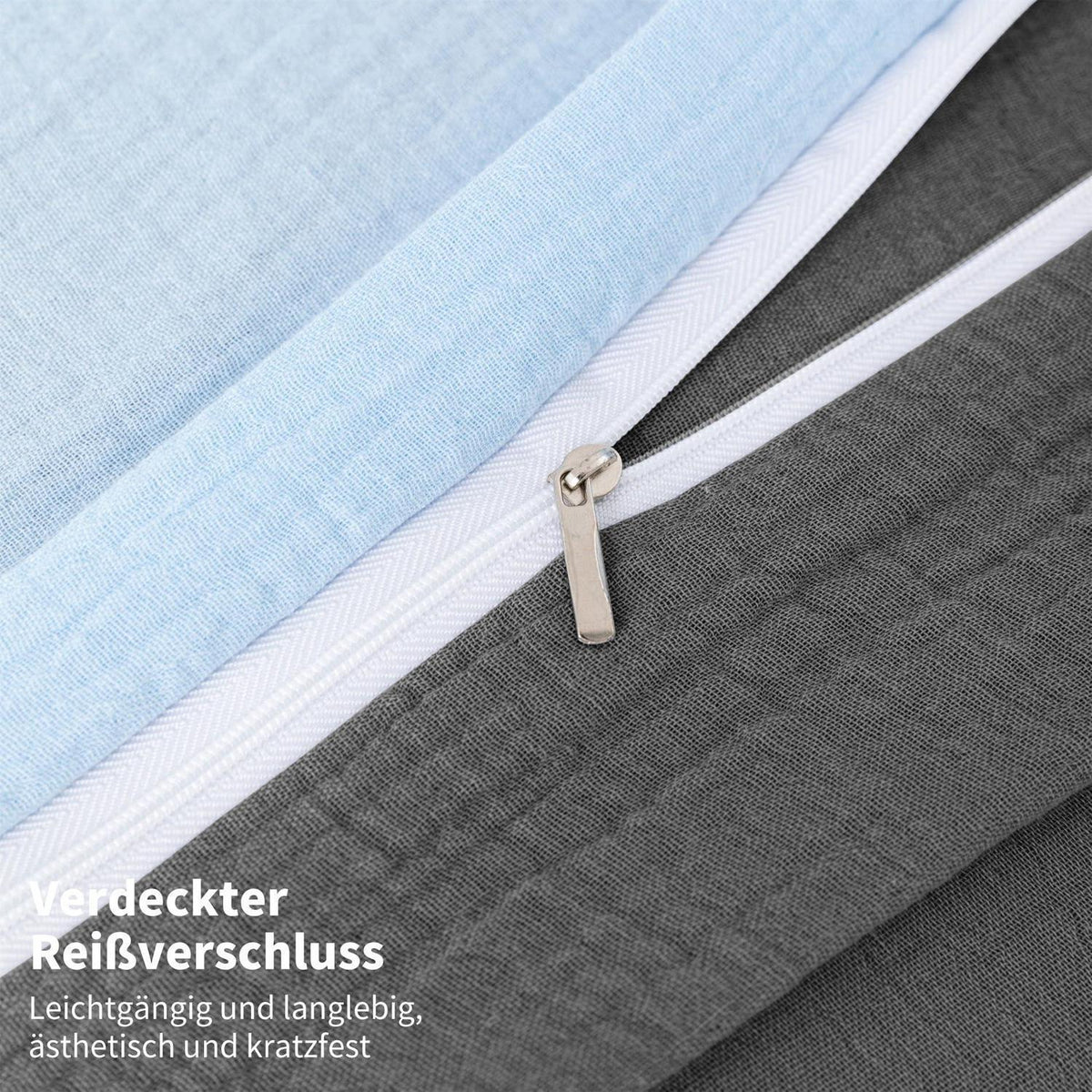 Doppelte Muslin Bettwäsche 220x240 Blau Grau – 3-teilig