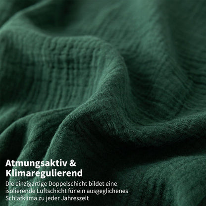 Doppelte Muslin Bettwäsche Dunkelgrün 200x220 cm - 3-teilig