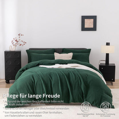 Doppelte Muslin Bettwäsche Dunkelgrün 200x220 cm - 3-teilig