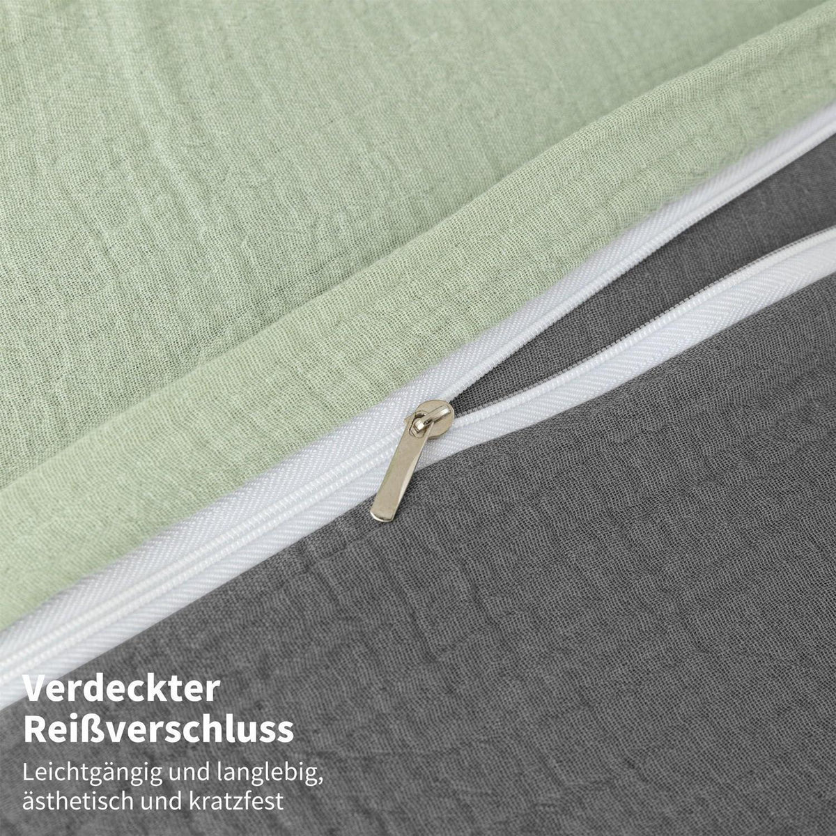 Doppelte Muslin Bettwäsche 200x220 Grün Grau – Weich & Atmungsaktiv