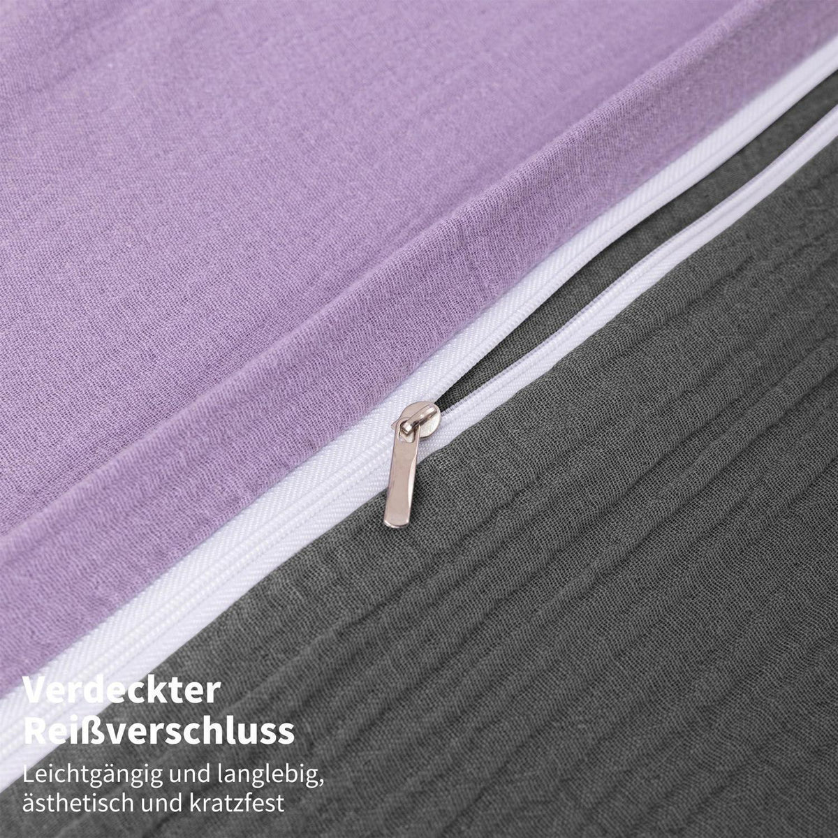 Doppelte Muslin Bettwäsche Lila Grau 220x240 cm - 3-teilig
