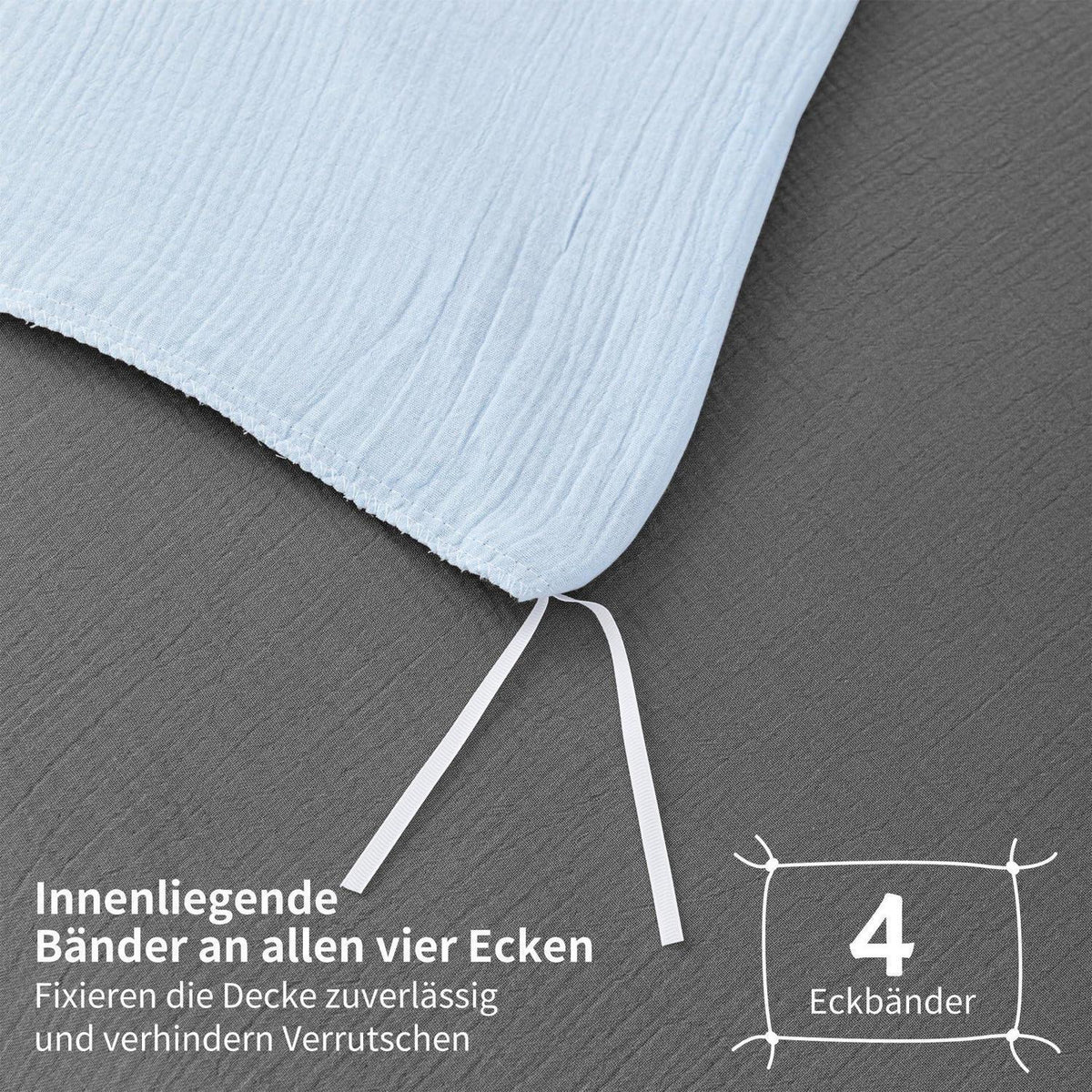Doppelte Muslin Bettwäsche 200x220 Blau Grau – Weich & Atmungsaktiv