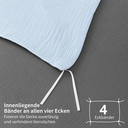 Doppelte Muslin Bettwäsche 200x220 Blau Grau – Weich & Atmungsaktiv