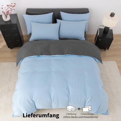 Doppelte Muslin Bettwäsche 200x220 Blau Grau – Weich & Atmungsaktiv