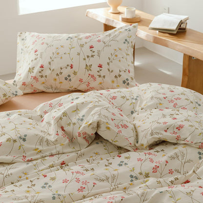 Blumen Bettwäsche Set 135x200 cm Baumwolle Beige 4tlg.