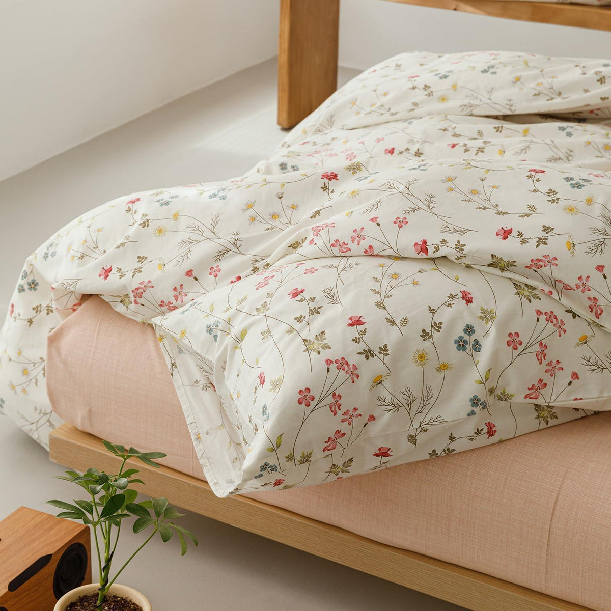 Blumen Bettwäsche Set 135x200 cm Baumwolle Beige 4tlg.