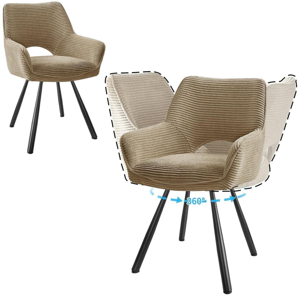 2er Set Drehbar Stühle | Bequeme Esszimmerstühle Braun