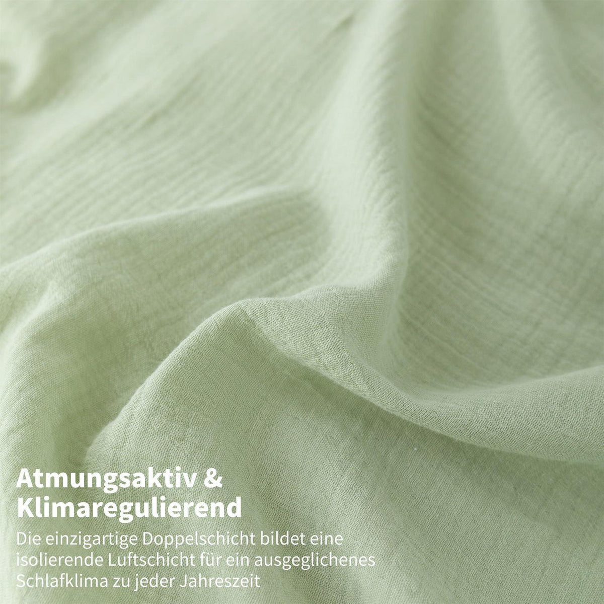 Doppelte Muslin Bettwäsche 155x220 Grün Grau – 3-teilig