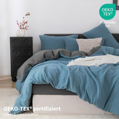 Doppelte Muslin Bettwäsche 200x200 Petrol Grau – 3-teilig