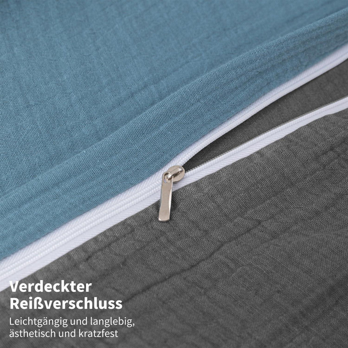 Doppelte Muslin Bettwäsche 200x200 Petrol Grau – 3-teilig