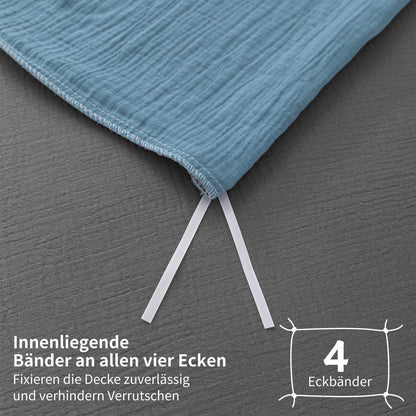 Doppelte Muslin Bettwäsche 200x200 Petrol Grau – 3-teilig
