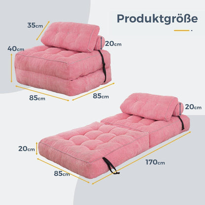 Faltbares Schlafsofa mit Kissen & Matratze – Rosa