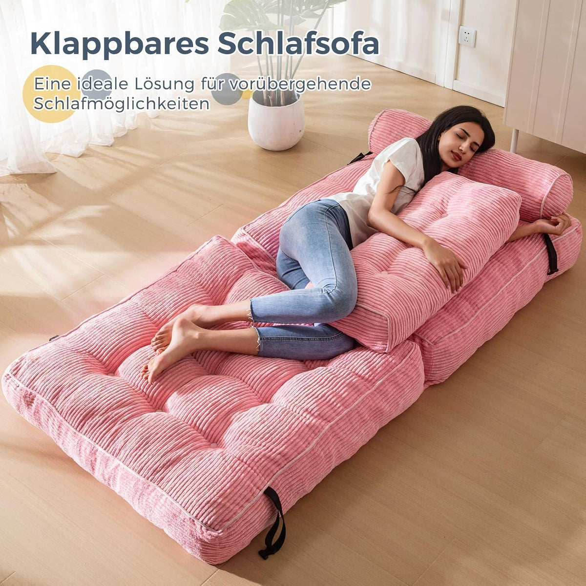 Faltbares Schlafsofa mit Kissen & Matratze – Rosa