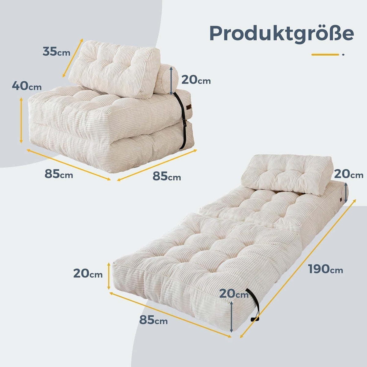 Faltbares Schlafsofa mit Kissen & Matratze – Komfortables Bodensofa